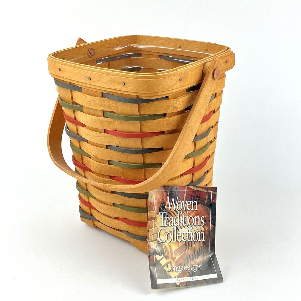 Longaberger Large Peg Basket Set 1999 | /w Protector 8" VTG Red & Black (11142)